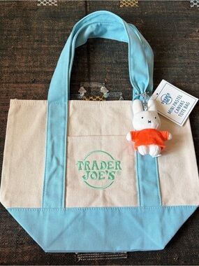 NWT Trader Joe’s Mini Pastel Canvas Tote Bag in Baby Blue